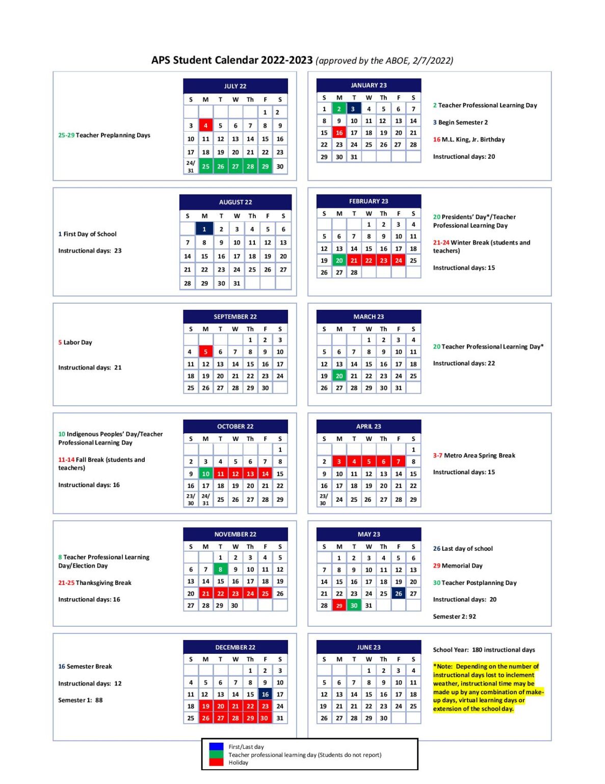 Atlanta Public Schools Calendar 2022 2023 In PDF