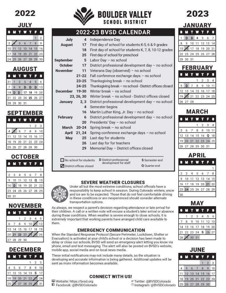 Boulder Valley School District Calendar 20222023