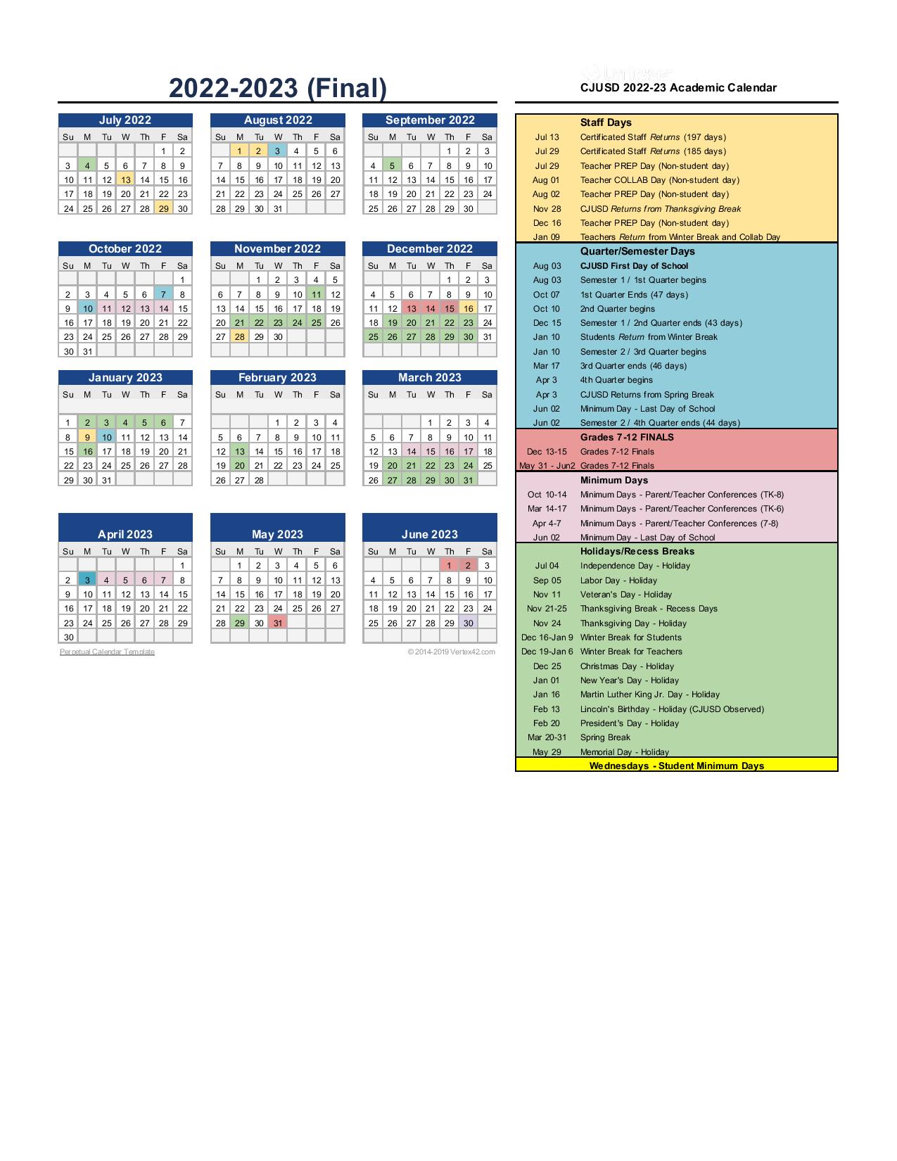 Colton Joint Unified School District Calendar 20222023