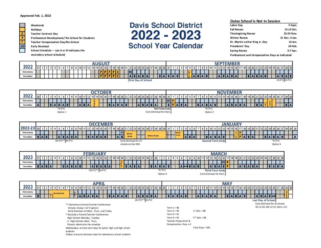 Davis School District Calendar 2022-2023 in PDF Format