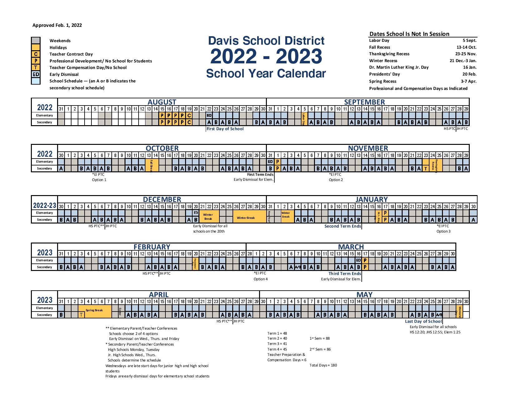 Davis School District Calendar 20222023 in PDF Format