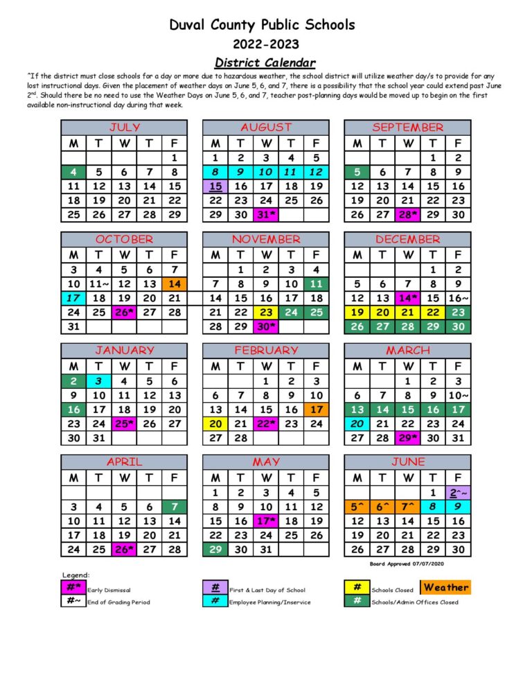 Duval County Public Schools Calendar 20222023 in PDF