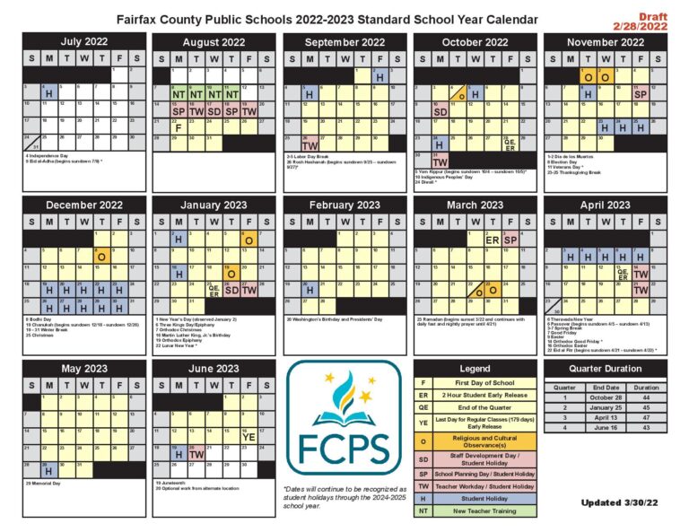 Fairfax County Public Schools Calendar 2022 2023 Holidays
