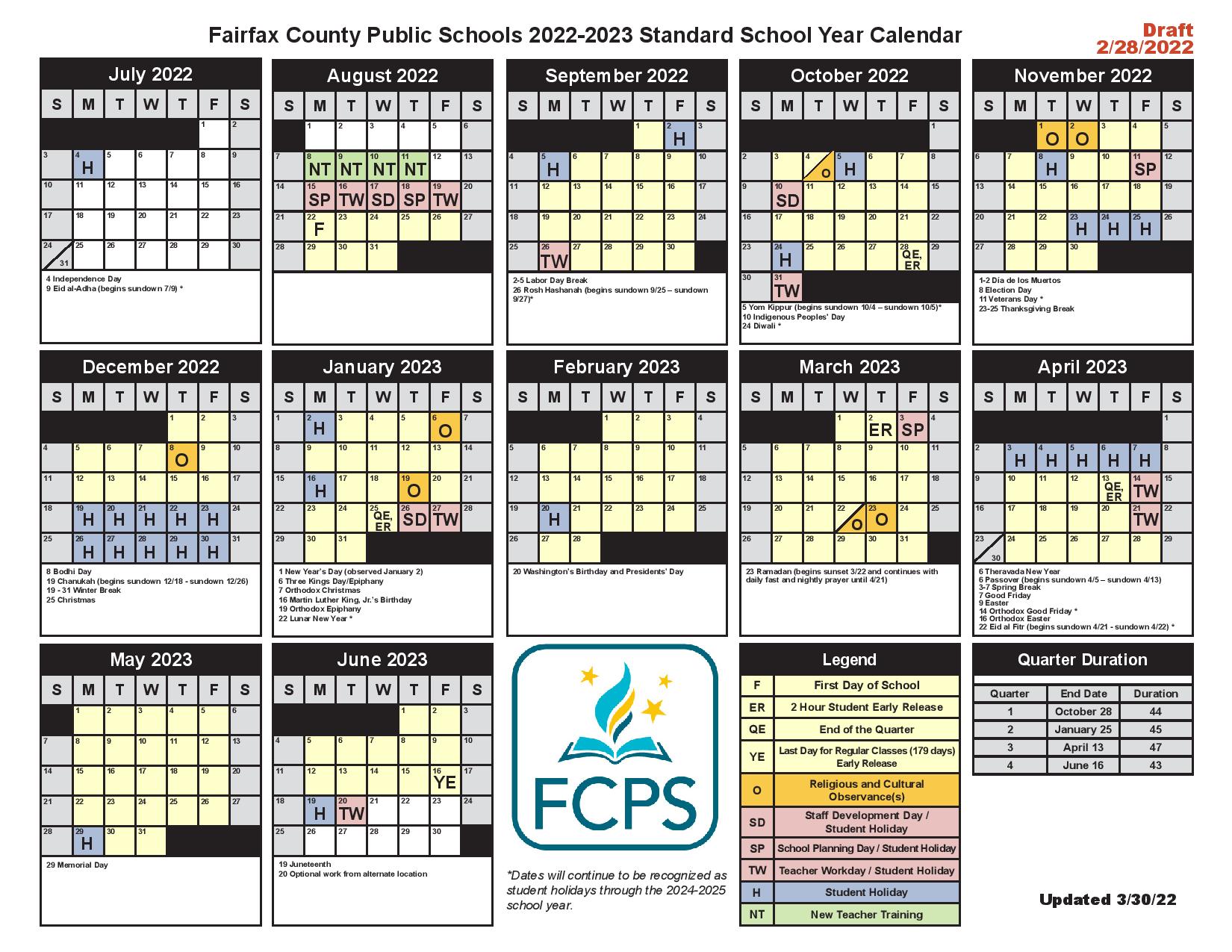 Fairfax County Public Schools Calendar 2022 2023 And Holidays