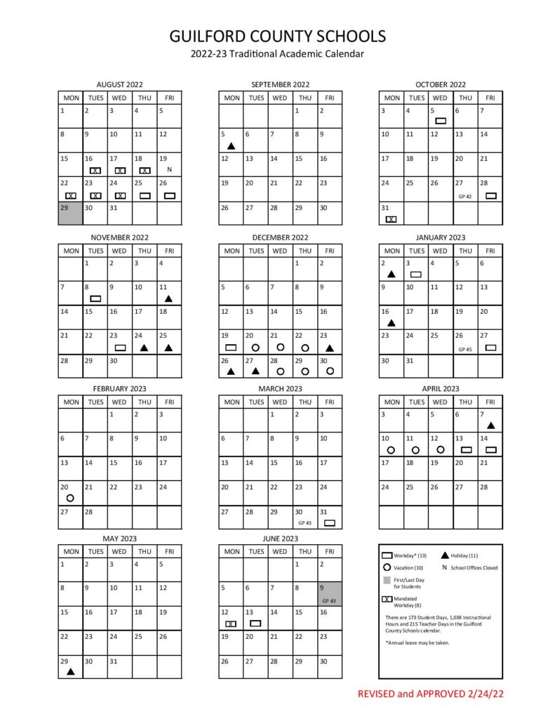 Guilford County School Calendar 2022-2023 in PDF