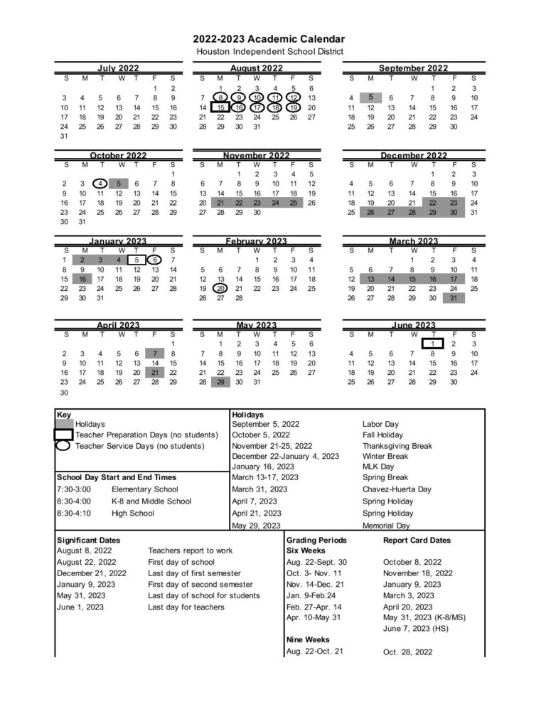 Houston Independent School District Calendar 20222023