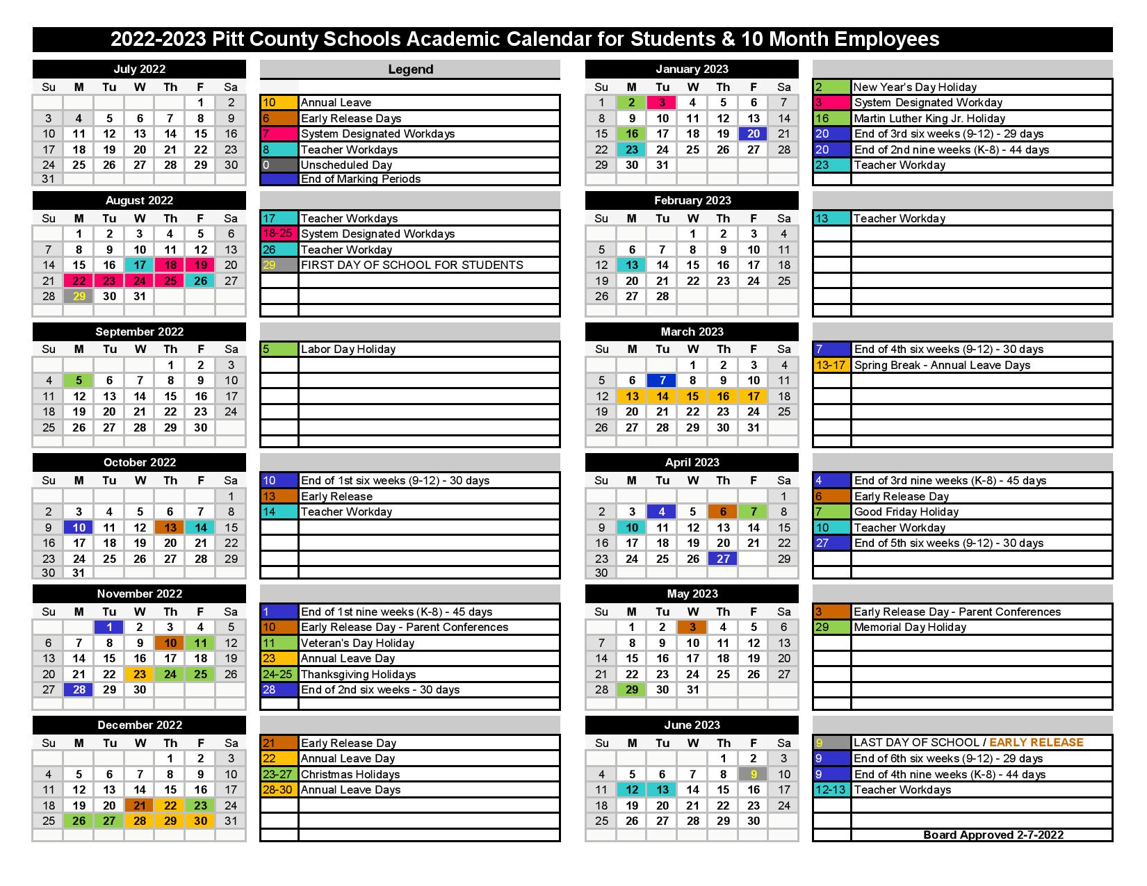 Johnston County Schools Calendar 2022 2023 in PDF