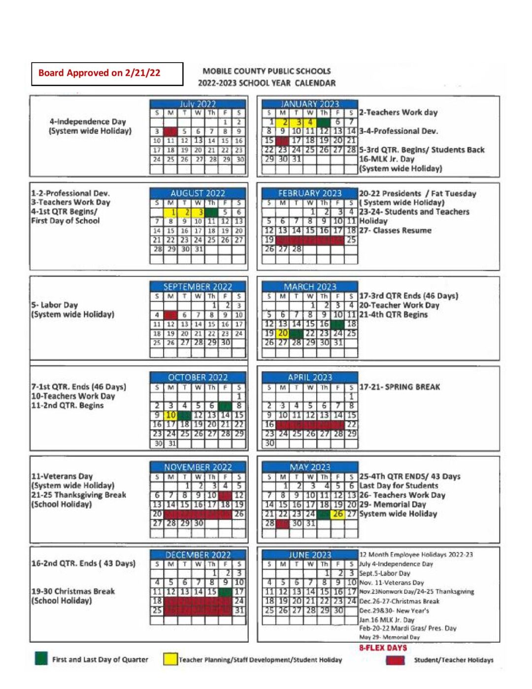 Mobile County Public Schools Calendar 2022-2023