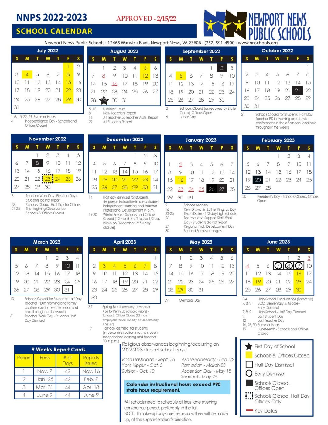 Newport News Public Schools Calendar 2022-2023 PDF