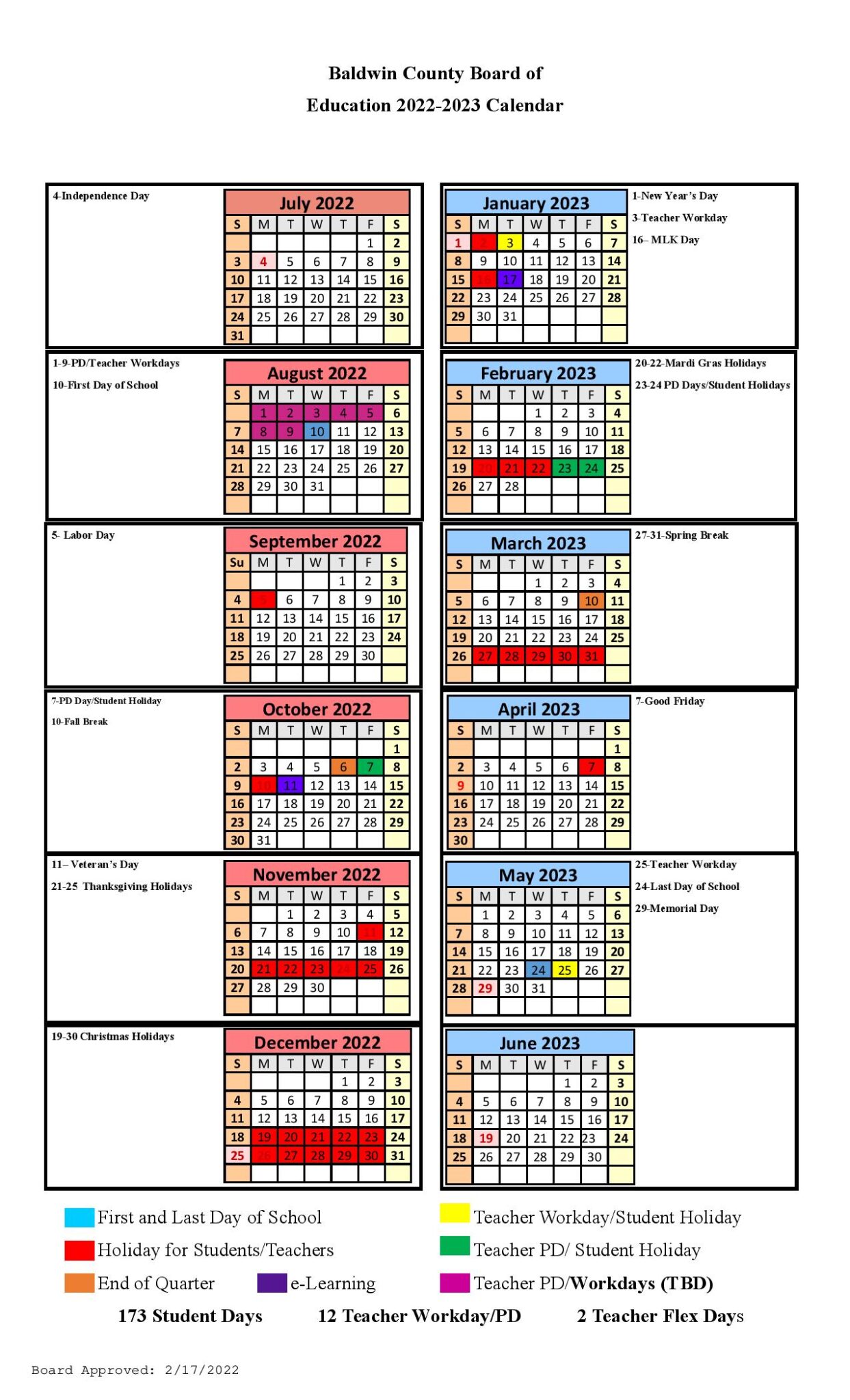 Baldwin County Public Schools Calendar 2022-2023