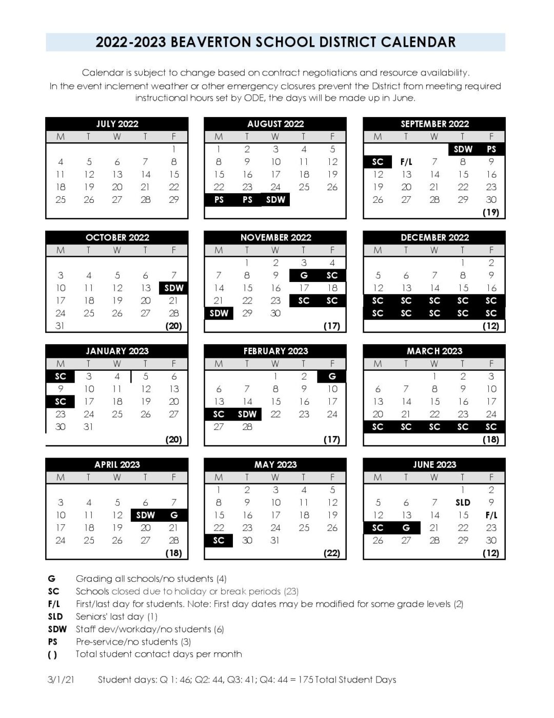 Beaverton School District Calendar 20222023 & Holidays