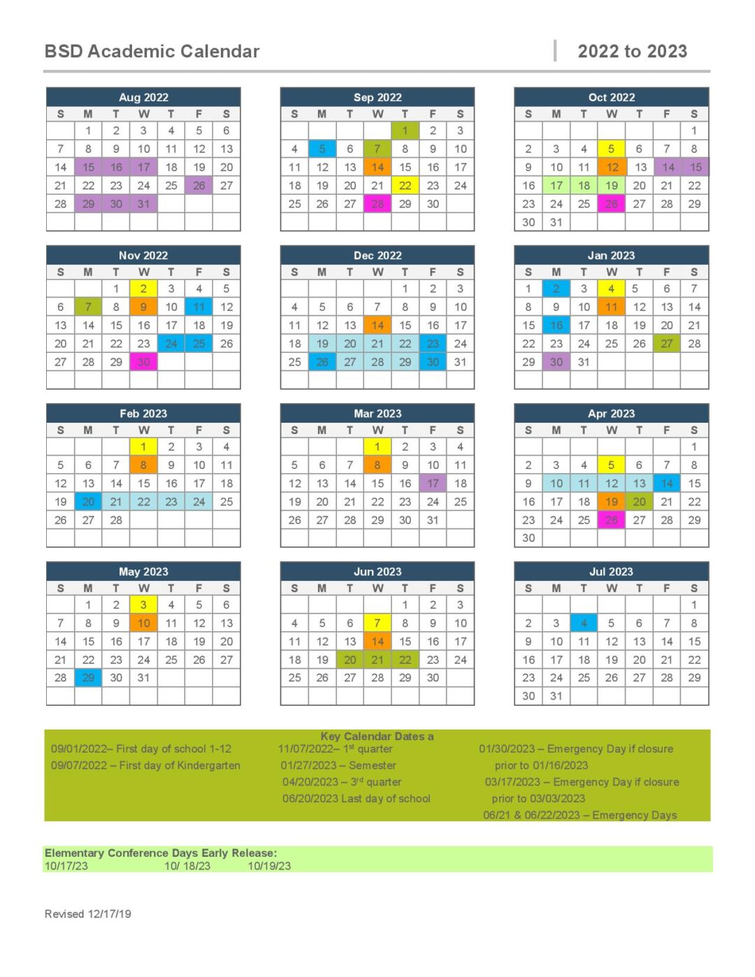 Bellevue School District Calendar 20222023 in PDF