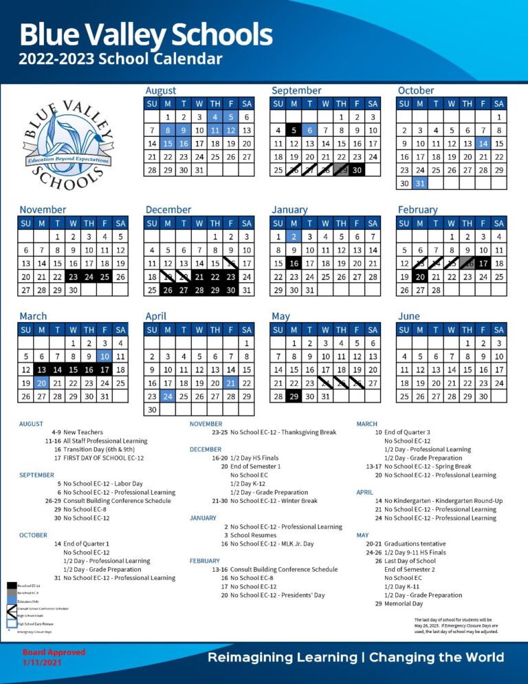 Blue Valley School District Calendar 20222023 & Holidays
