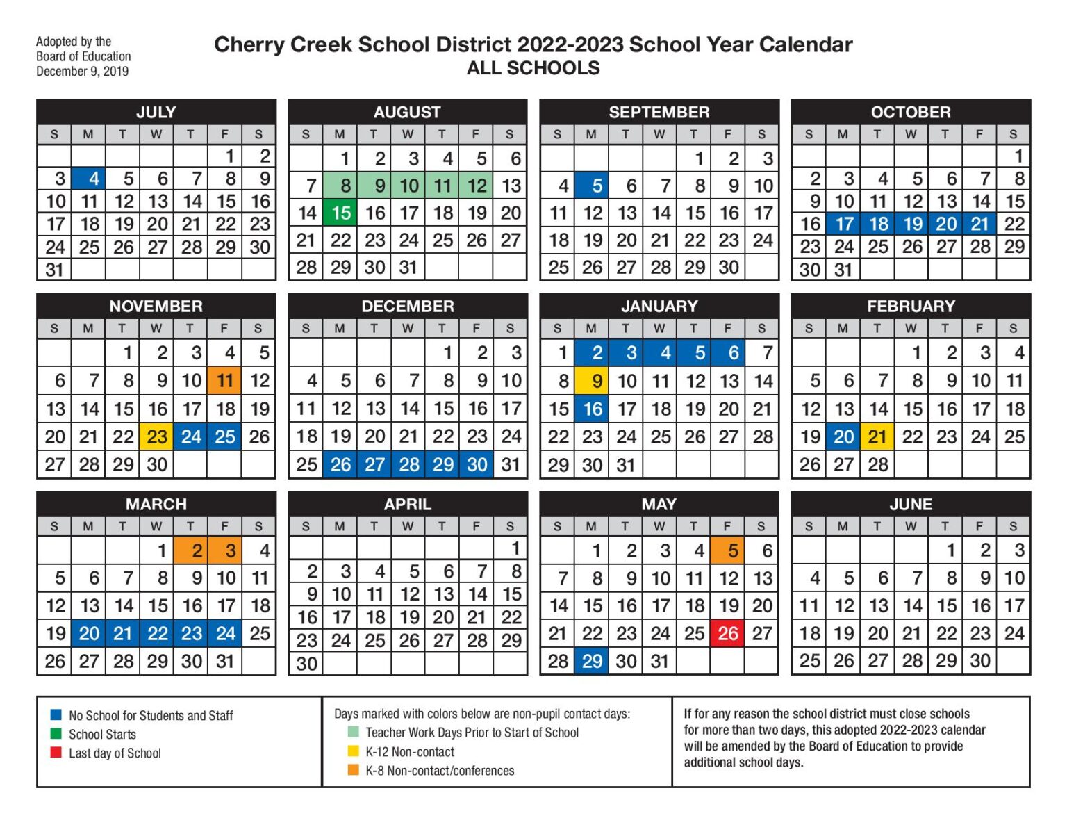 Cherry Creek School District Calendar & Holidays 20222023