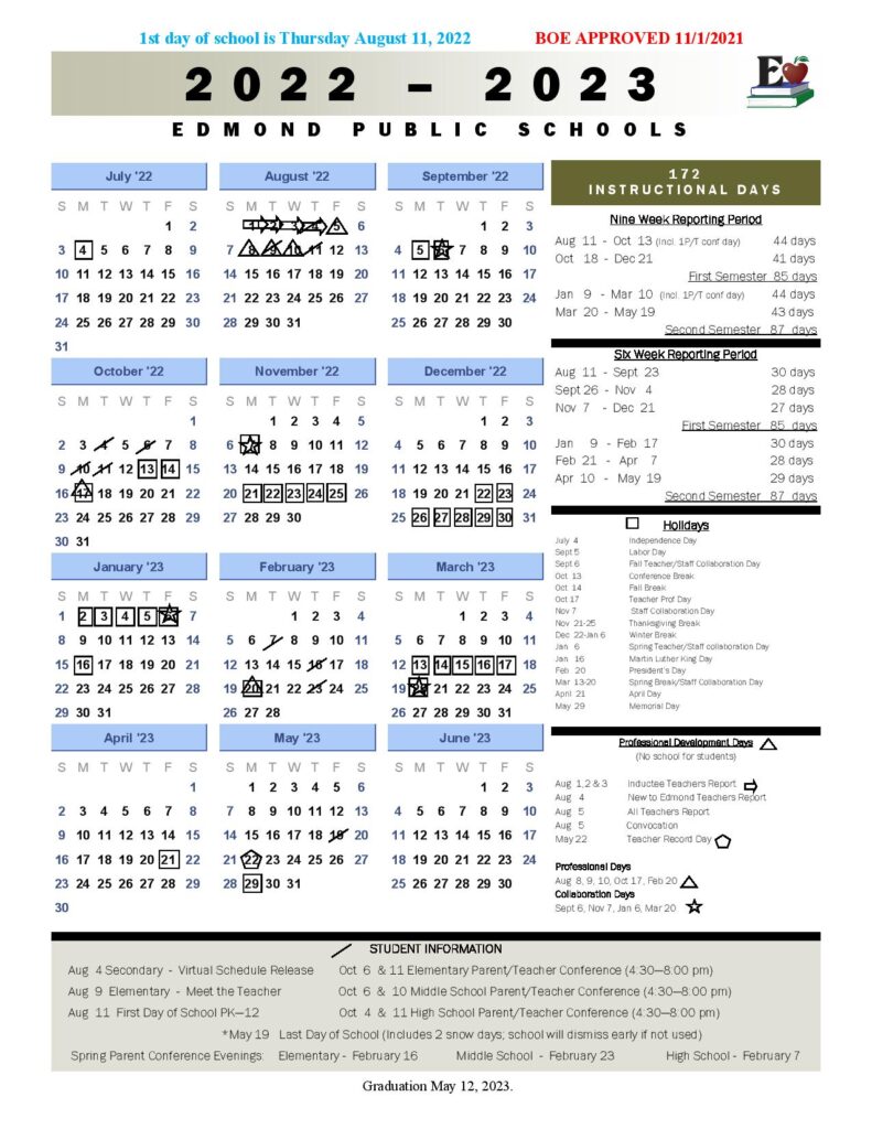 Edmond Public Schools Calendar 20222023 in PDF