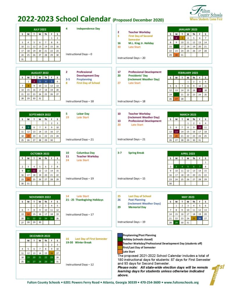 Fulton County School Calendar 2022-2023 in PDF