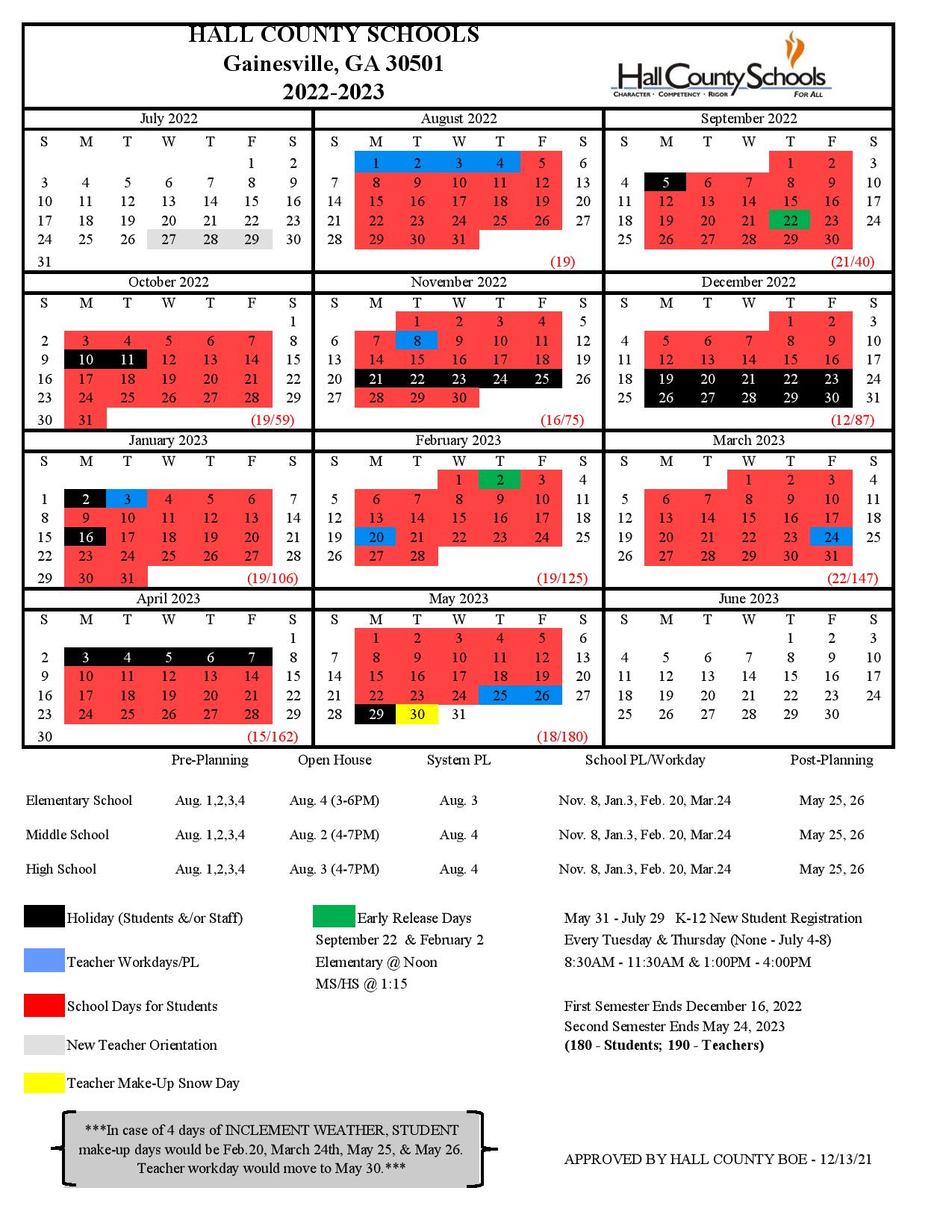Hall County Schools Calendar 20222023 & Holidays