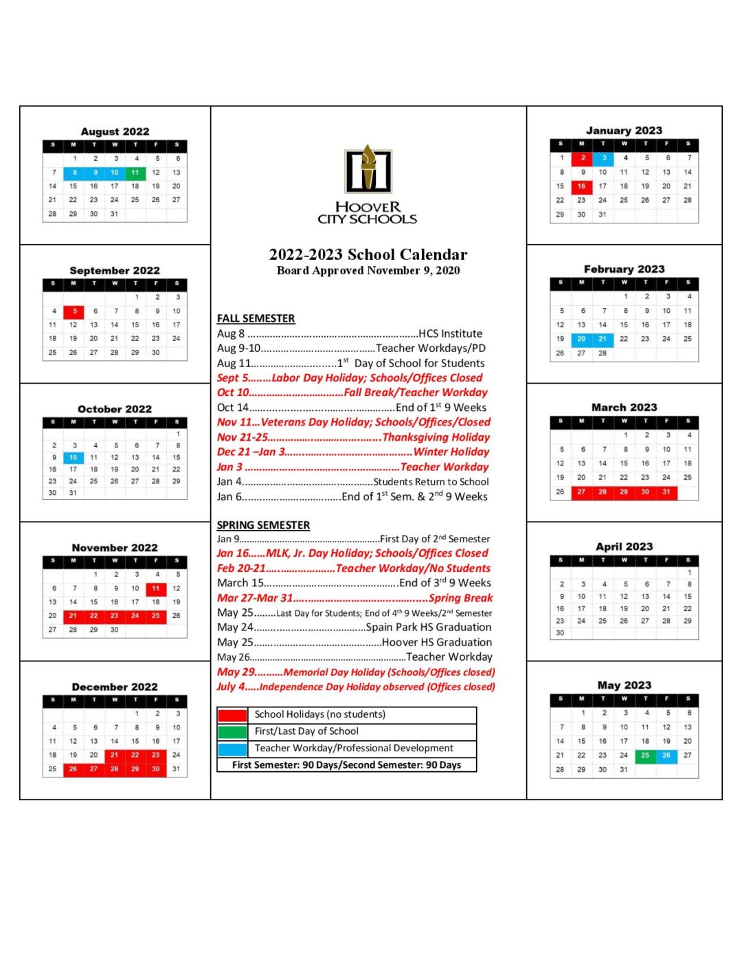 Hoover City Schools Calendar Holidays 20222023