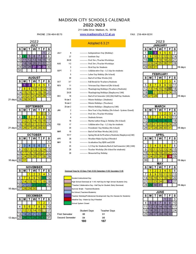 Madison Ct School Calendar 2425 Freddy Annmaria