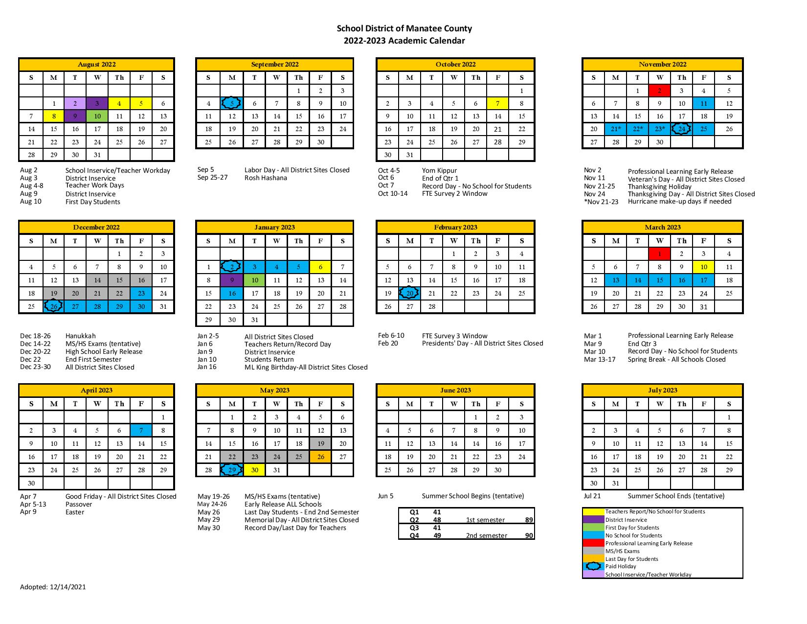 Manatee County School District Calendar 2022 2023