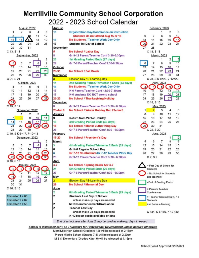 Merrillville Community School Corporation Calendar 20222023