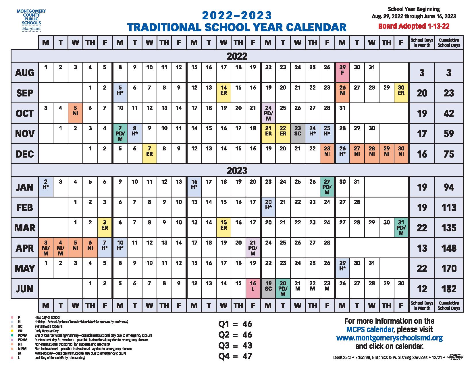 Montgomery County Schools Calendar 2022-2023 in PDF