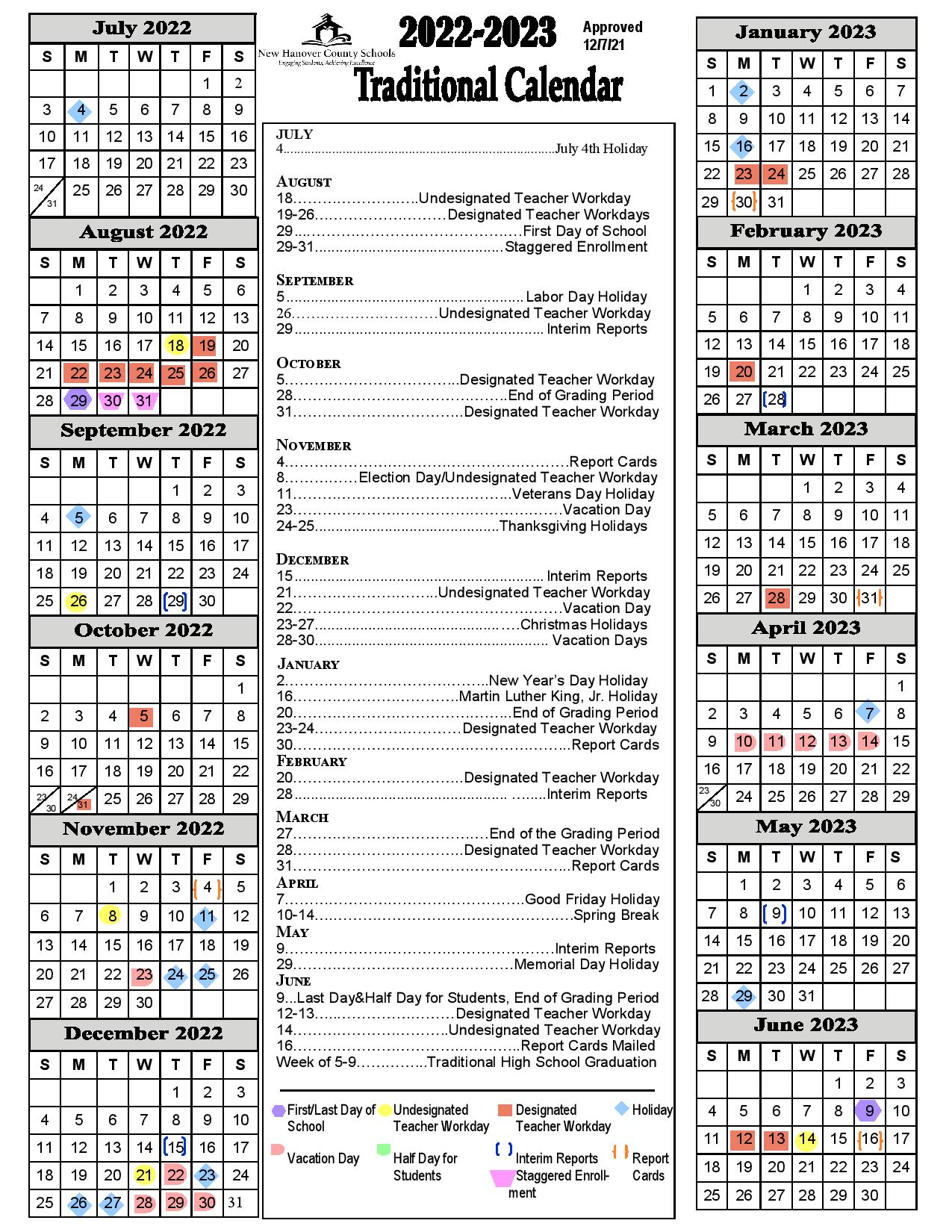 New Hanover County Schools Calendar 2022-2023