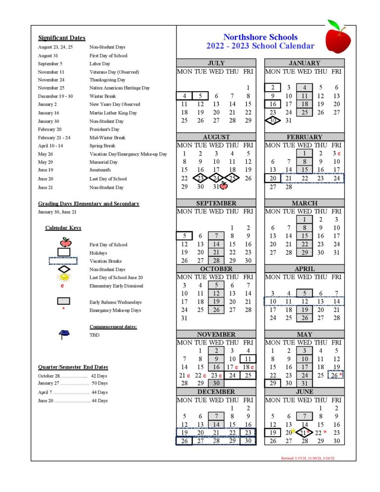 Northshore School District Calendar 2022 2023 Holidays