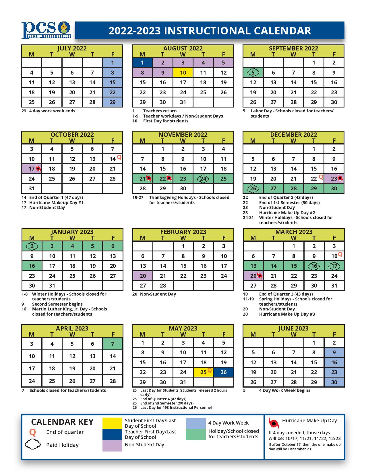 Pinellas County Schools Calendar 2022-2023 in PDF Format
