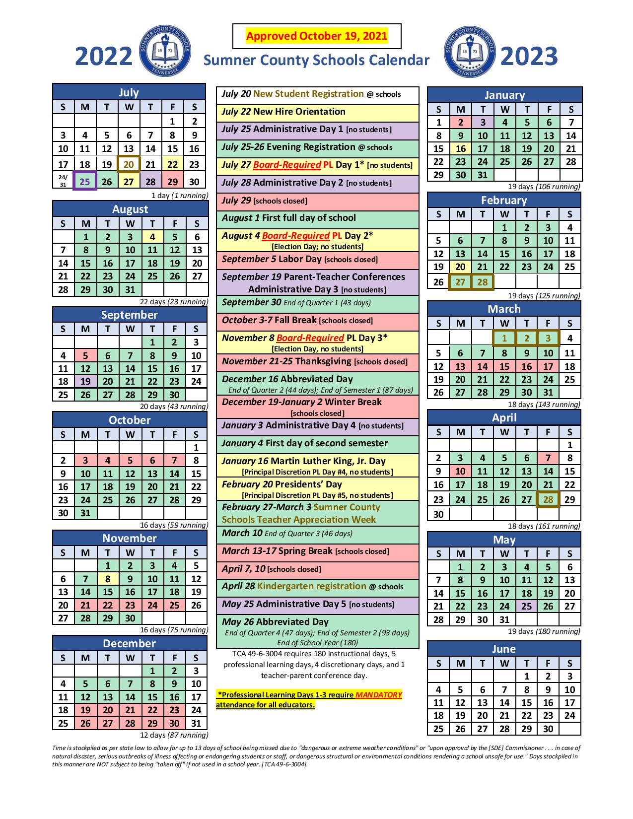 Sumner County School Calendar Holidays 2022-2023