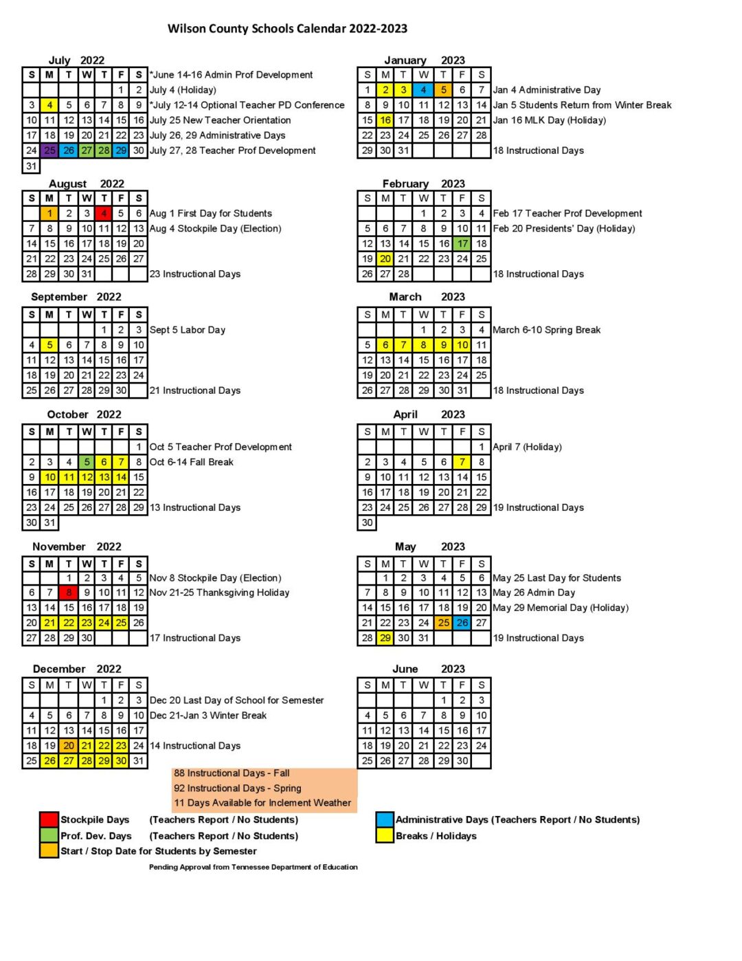 Wilson County Schools Calendar 20222023 in PDF