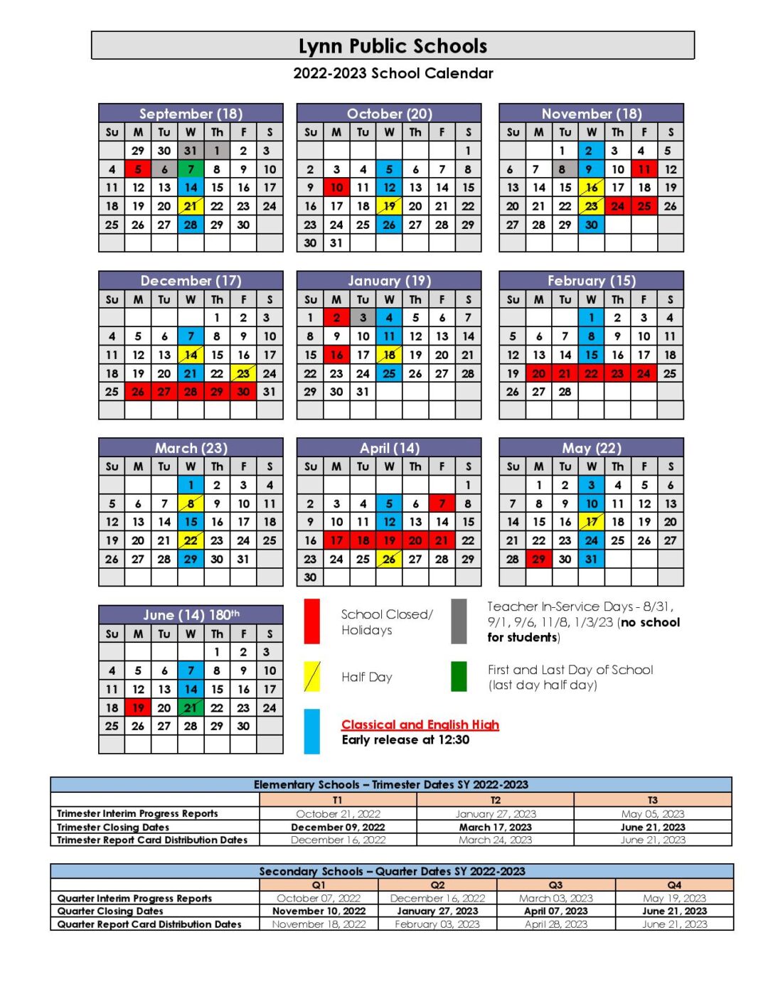 Lynn Public Schools Calendar 20222023 in PDF