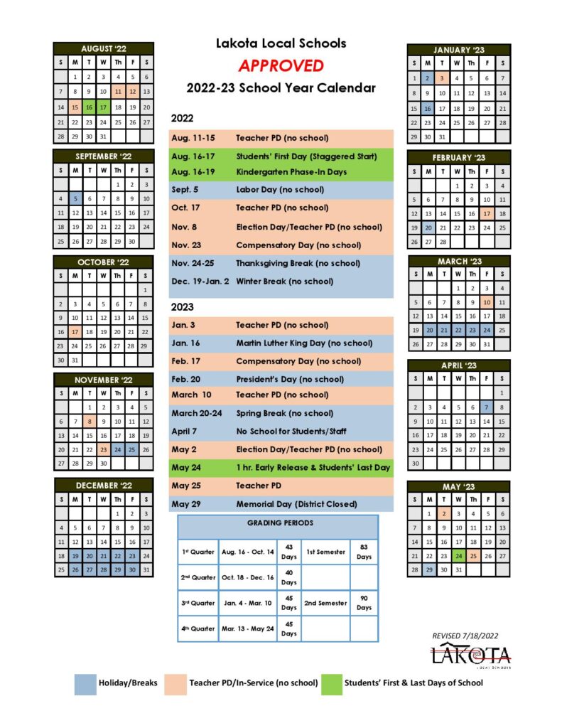 Lakota Local Schools Calendar 20222023 in PDF