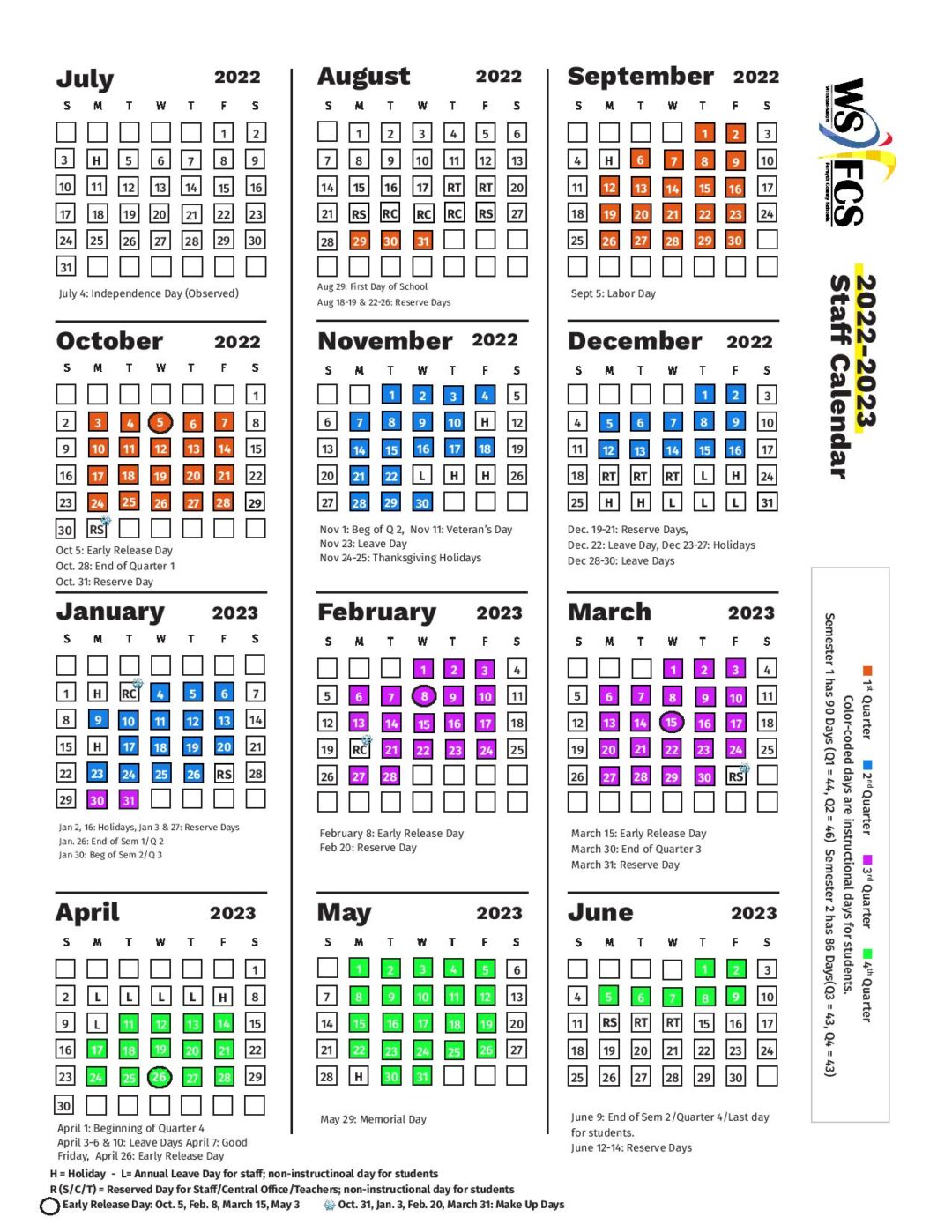 Wsfcs K12 Nc Us Calendar - Printable Calendar Blank