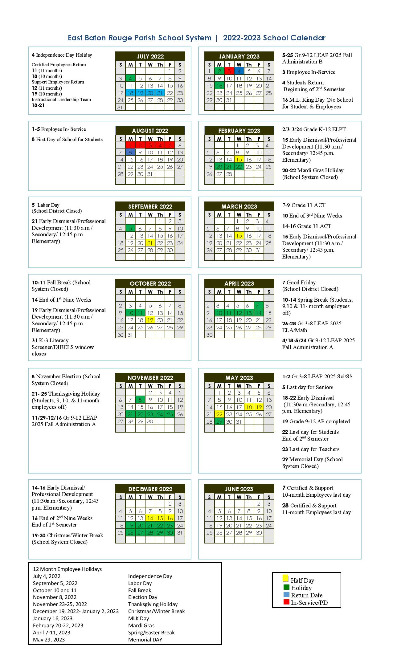 East Baton Rouge Parish Schools Calendar 20222023