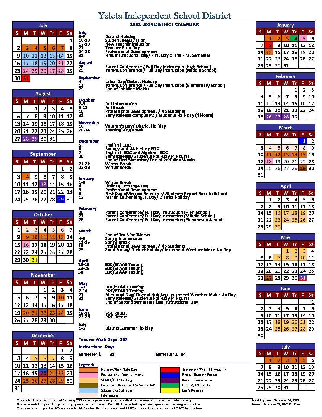 Ysleta Independent School District Calendar 20232024