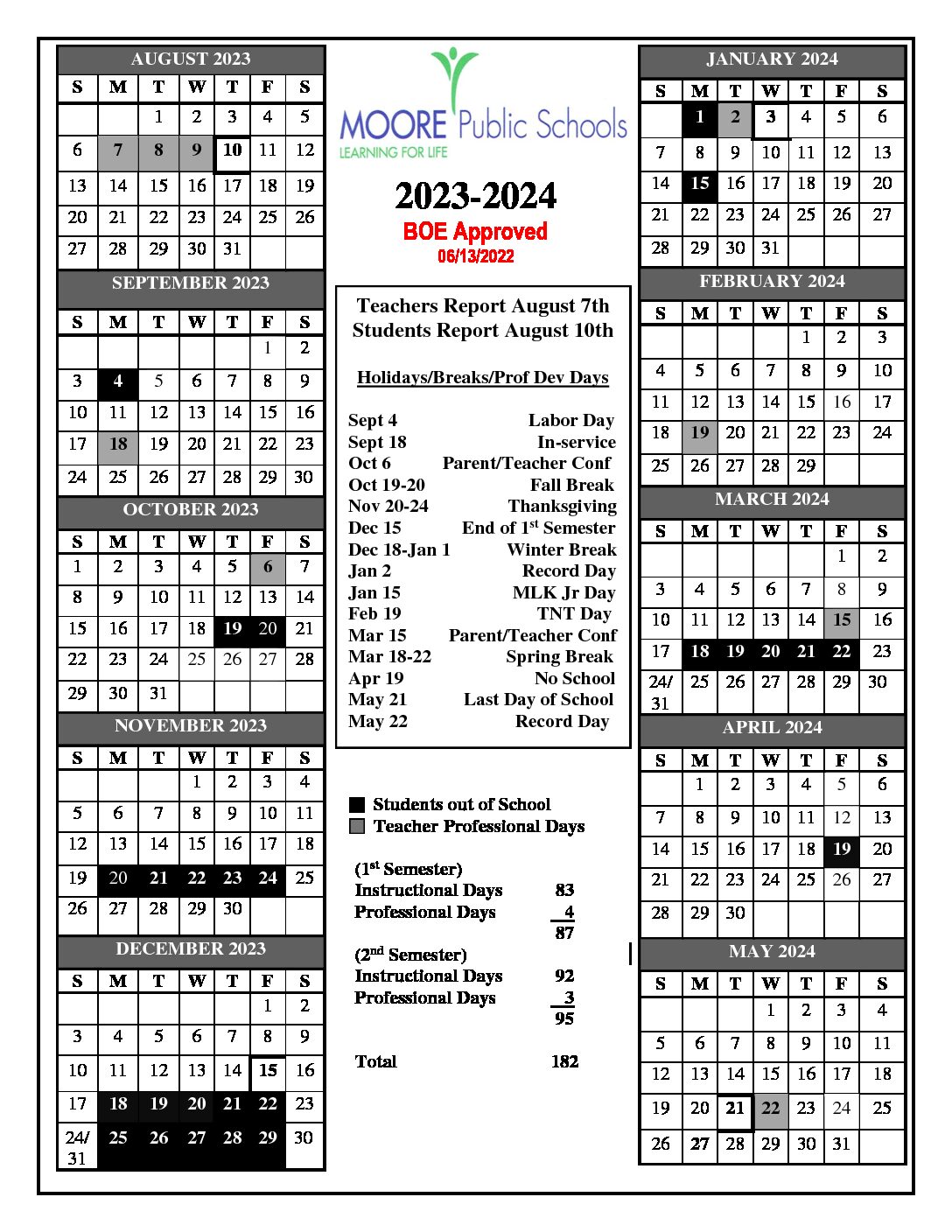 Moore Public Schools Calendar 2023 2024 in PDF