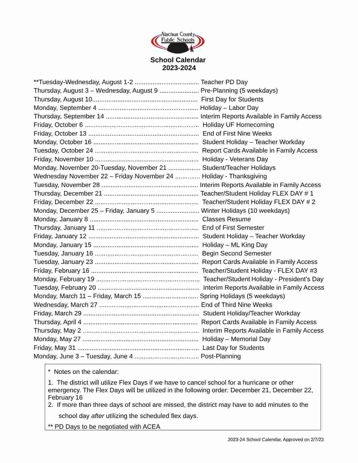 Alachua County Public Schools Calendar