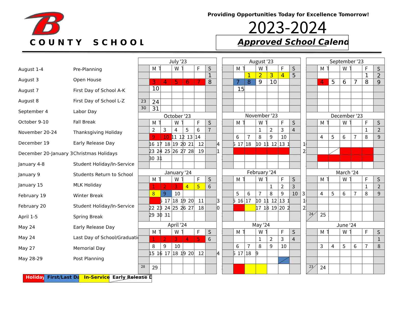 Berrien County School Calendar 2023 and 2024