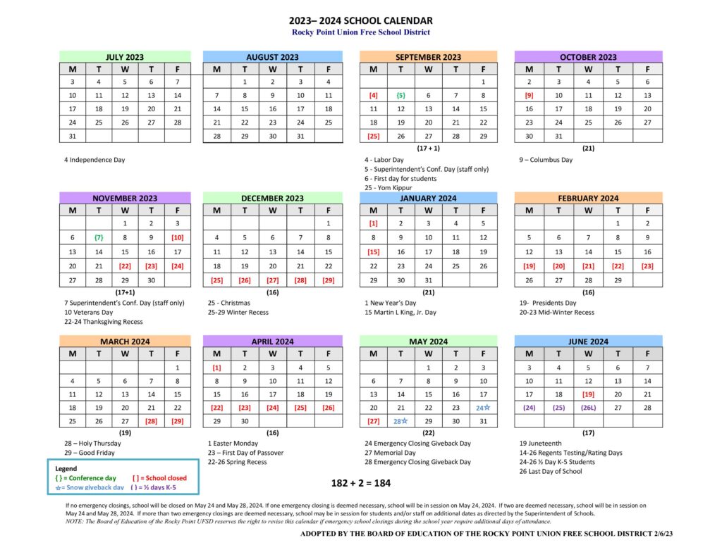 Rocky Point Union Free School District Calendar 2024 