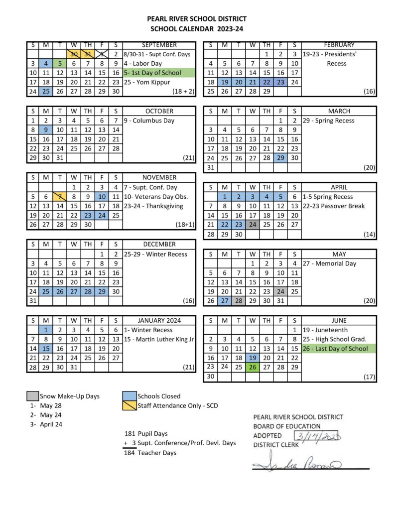 Pearl River School District Calendar 2024